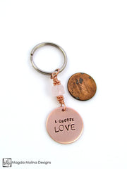 Copper / Stainless Steel Keychain With "I choose LOVE / PEACE / JOY / ME" Affirmation And Stone