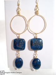 The Long Dangling Lapis Lazuli & Gold Hoop Earrings