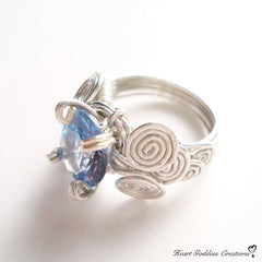 The Clear Blue CZ Ring Wire Wrapped In Silver