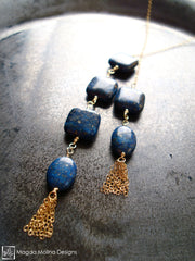 The Delicate Gold, Lapis Lazuli And Tassel Chain Lariat