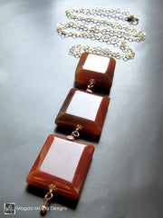 Long Gold Filled Chain Necklace With Chunky Carnelian Stones Pendant