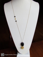 Long Citrine Cluster and Ebony Wood Necklace