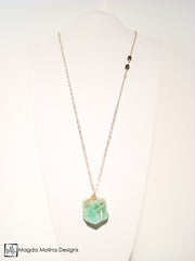 Long Wire-Wrapped Green Calcite Chunk Necklace