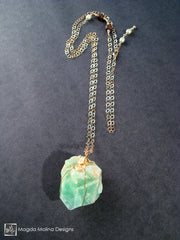 Long Wire-Wrapped Green Calcite Chunk Necklace