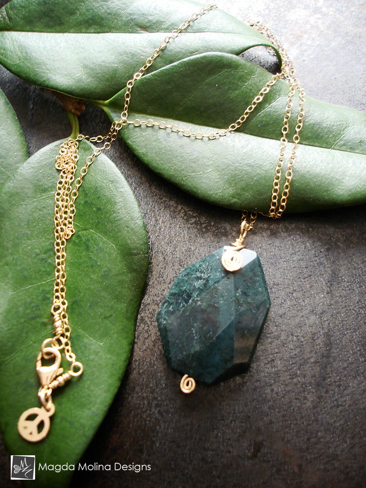 Delicate Moss Agate And Gold Filled Necklace