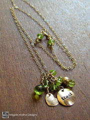 Tiny Peridot Cluster Necklace w/ Gold Filled