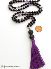 The Black Onyx And Amethyst MALA Necklace With Purple Silk Tassel