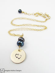 Mini Goddess (children) Double Hearts Necklace With Freshwater Pearls