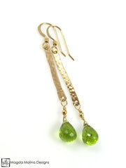 The Hammered Gold Bar And Peridot Drop Earrings