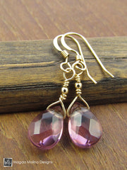 The Gold or Silver And Purple Quartz Mini Pear Shaped Drop Earrings