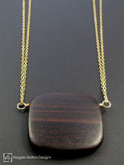 The Long & Delicate Chain Necklace With Wooden Pendant on Silver or Gold