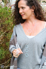 Long Geometric Silver Necklace With Blue Topaz Gemstones