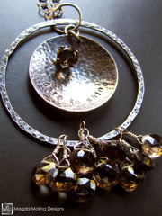 The Long Silver "DARE TO SHINE" Affirmation Necklace With Smokey Quartz