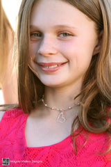 Mini Goddess (children) Pink Pearls And Hammered Silver Heart Necklace