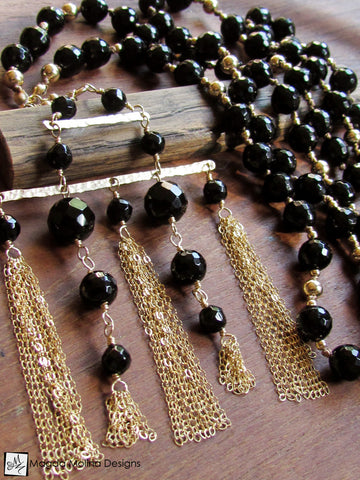 WHOLESALE - The Stunning Gold And Black Onyx Necklace With Tassel Pendant