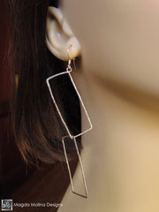 The Large Hammered Entwined Silver Rectangles Earrings