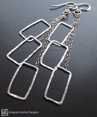 The Hammered Mini Silver Rectangles Dangle Earrings