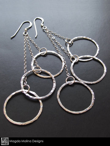 WHOLESALE - The Multiple Hammered Silver Rings On Chain Earrings