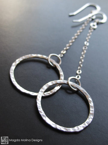 WHOLESALE - The Hammered Silver Rings On Chains Earrings