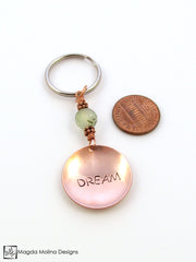 Copper Keychain With "DREAM" Affirmation And Tourmalinated Quartz