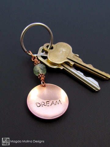 WHOLESALE - Copper Keychain With "DREAM" Affirmation And Tourmalinated Quartz