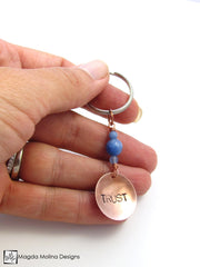 Copper Keychain With "TRUST" And Blue Quartz (choose from 6 affirmations)
