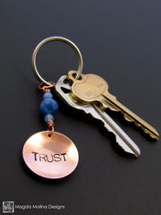 Copper Keychain With "TRUST" And Blue Quartz (choose from 6 affirmations)