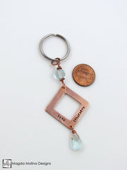 Copper Keychain With "LOVE LIBERATES" Affirmation And Blue Quartz
