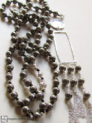 The Gorgeous Silver and Pyrite Necklace With Tassels And "LOVE" Charm