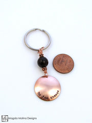 Copper Keychain With "BE THE CHANGE" Affirmation And Black Onyx