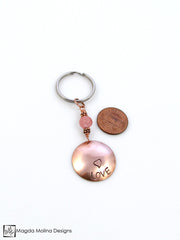Copper Keychain With "LOVE" And Cherry Quartz (choose from 6 affirmations)