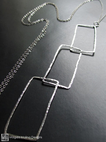 The Long Entwined Hammered Silver Rectangles Necklace