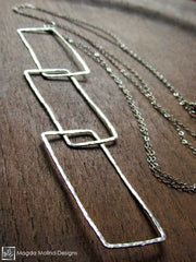 The Long Entwined Hammered Silver Rectangles Necklace