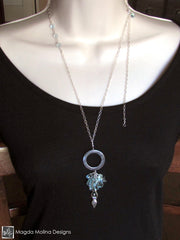 The Goddess of The Sea: Silver Necklace With Shell Ring & Blue Quartz Cluster