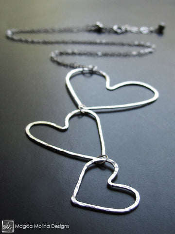 WHOLESALE - The Hammered Hanging Silver Hearts Necklace