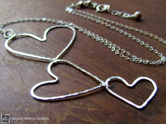 The Three Hanging Hammered Silver Hearts Necklace