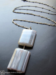 The Long Silver Chain Necklace With Square Agates