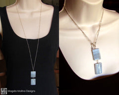 The Long Silver Chain Necklace With Square Agates