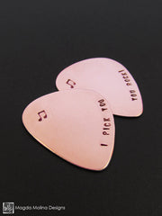 Copper Guitar Pick Hand Stamped With "I PICK YOU"