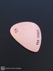 Copper Guitar Pick Hand Stamped With "YOU ROCK!"