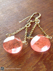 The Faceted Cherry Quartz & Gold Chain Dangle Earrings