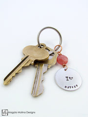 Personalized Copper / Stainless Steel Keychain With "I HEART ----" Affirmation And Stone