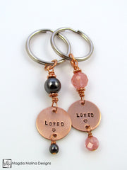 Copper Keychain With "LOVED" Affirmation And Choice of Stone