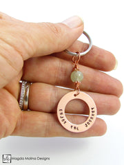 Copper Keychain With "ENJOY THE JOURNEY" Affirmation And Aquamarine Stone