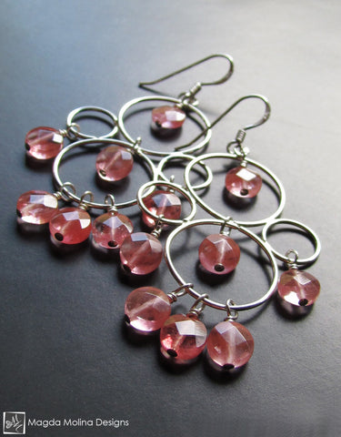 WHOLESALE - The Silver Bubble Cluster And Faceted Cherry Quartz Earrings