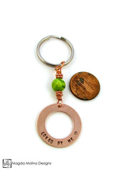 Copper Keychain With "LOVED BY ME" Affirmation And Green Turquoise Stone