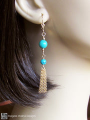 The Turquoise And Gold Tassel Earrings