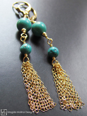 WHOLESALE - The Turquoise And Gold Tassel Earrings