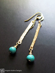 The Hammered Gold Bar And Turquoise Earrings