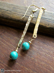The Hammered Gold Bar And Turquoise Earrings
